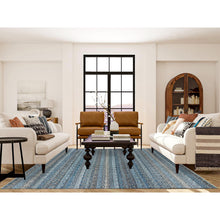 Load image into Gallery viewer, 8&#39;x10&#39; Yale Blue, Kohinoor Herat Small Geometric Repetitive Design, 100% Plush Wool, Hand Knotted, Oriental Rug FWR476778