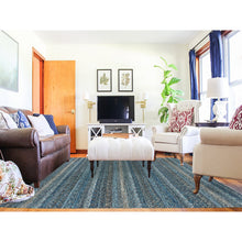 Load image into Gallery viewer, 8&#39;x10&#39; Yale Blue, Hand Knotted, Kohinoor Herat Small Geometric Repetitive Design, 100% Plush Wool, Oriental Rug FWR476784