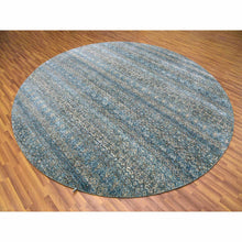 Load image into Gallery viewer, 10&#39;x10&#39; Yale Blue, 100% Plush Wool, Hand Knotted, Kohinoor Herat Small Geometric Repetitive Design, Round Oriental Rug FWR476790