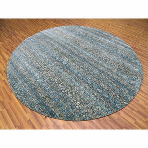 10'x10' Yale Blue, 100% Plush Wool, Hand Knotted, Kohinoor Herat Small Geometric Repetitive Design, Round Oriental Rug FWR476790
