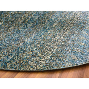 10'x10' Yale Blue, 100% Plush Wool, Hand Knotted, Kohinoor Herat Small Geometric Repetitive Design, Round Oriental Rug FWR476790