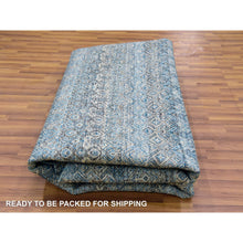 Load image into Gallery viewer, 10&#39;x10&#39; Yale Blue, 100% Plush Wool, Hand Knotted, Kohinoor Herat Small Geometric Repetitive Design, Round Oriental Rug FWR476790