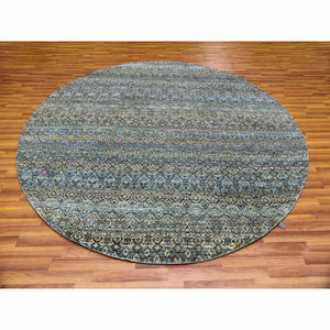 8'x8' Yale Blue, Kohinoor Herat Small Geometric Repetitive Design, 100% Plush Wool, Hand Knotted, Round Oriental Rug FWR476796