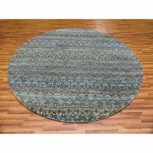 Load image into Gallery viewer, 8&#39;x8&#39; Yale Blue, Kohinoor Herat Small Geometric Repetitive Design, 100% Plush Wool, Hand Knotted, Round Oriental Rug FWR476796