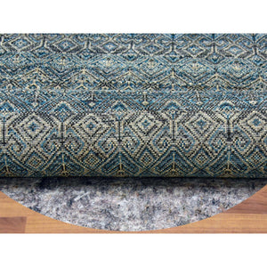 8'x8' Yale Blue, Kohinoor Herat Small Geometric Repetitive Design, 100% Plush Wool, Hand Knotted, Round Oriental Rug FWR476796