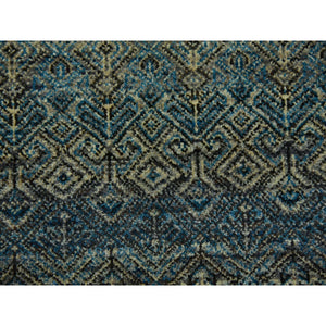 8'x8' Yale Blue, Kohinoor Herat Small Geometric Repetitive Design, 100% Plush Wool, Hand Knotted, Round Oriental Rug FWR476796