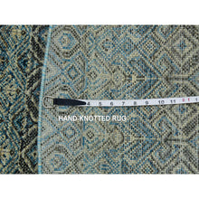 Load image into Gallery viewer, 8&#39;x8&#39; Yale Blue, Kohinoor Herat Small Geometric Repetitive Design, 100% Plush Wool, Hand Knotted, Round Oriental Rug FWR476796
