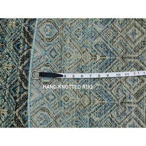8'x8' Yale Blue, Kohinoor Herat Small Geometric Repetitive Design, 100% Plush Wool, Hand Knotted, Round Oriental Rug FWR476796