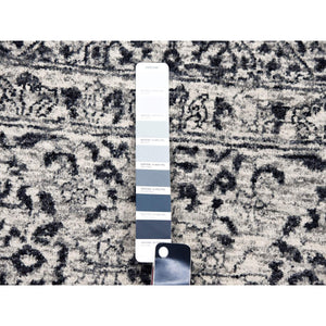 9'1"x12' Ghost White, Hand Knotted, Mamluk Dynasty, Tone On Tone Design, Undyed 100% Wool, Oriental Rug FWR476814