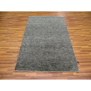 4'2"x6' Medium Gray, Modern Grass Design, Natural Undyed Wool, Hand Knotted, Oriental Rug FWR476874