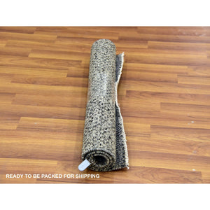 2'1"x3' Medium Gray, Hand Knotted, Modern Grass Design, Natural Undyed Wool, Mat Oriental Rug FWR476898
