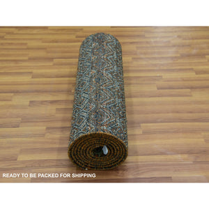 2'6"x12' Rust Brown, Hand Knotted, Kohinoor Herat Small Geometric Repetitive Design, 100% Plush Wool, Runner Oriental Rug FWR476922