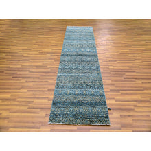 Load image into Gallery viewer, 2&#39;6&quot;x10&#39; Yale Blue, Hand Knotted, Kohinoor Herat Small Geometric Repetitive Design, 100% Plush Wool, Runner Oriental Rug FWR476958
