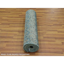 Load image into Gallery viewer, 2&#39;6&quot;x10&#39; Yale Blue, Hand Knotted, Kohinoor Herat Small Geometric Repetitive Design, 100% Plush Wool, Runner Oriental Rug FWR476958