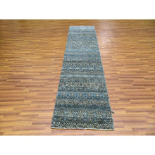 Load image into Gallery viewer, 2&#39;6&quot;x10&#39; Yale Blue, 100% Plush Wool, Hand Knotted, Kohinoor Herat Small Geometric Repetitive Design, Runner Oriental Rug FWR476964