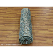 Load image into Gallery viewer, 2&#39;6&quot;x10&#39; Yale Blue, 100% Plush Wool, Hand Knotted, Kohinoor Herat Small Geometric Repetitive Design, Runner Oriental Rug FWR476964