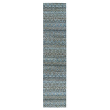 Load image into Gallery viewer, 2&#39;6&quot;x12&#39; Yale Blue, Kohinoor Herat Small Geometric Repetitive Design, 100% Plush Wool, Hand Knotted, Runner Oriental Rug FWR476970