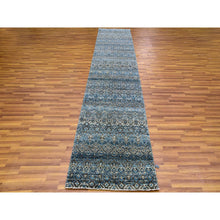 Load image into Gallery viewer, 2&#39;6&quot;x12&#39; Yale Blue, Kohinoor Herat Small Geometric Repetitive Design, 100% Plush Wool, Hand Knotted, Runner Oriental Rug FWR476970