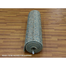 Load image into Gallery viewer, 2&#39;6&quot;x12&#39; Yale Blue, Kohinoor Herat Small Geometric Repetitive Design, 100% Plush Wool, Hand Knotted, Runner Oriental Rug FWR476970