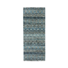 Load image into Gallery viewer, 2&#39;6&quot;x6&#39;2&quot; Yale Blue, Hand Knotted, Kohinoor Herat Small Geometric Repetitive Design, 100% Plush Wool, Runner Oriental Rug FWR476982