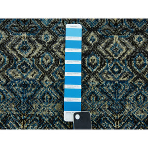 2'6"x6'2" Yale Blue, Hand Knotted, Kohinoor Herat Small Geometric Repetitive Design, 100% Plush Wool, Runner Oriental Rug FWR476982