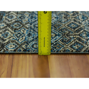 2'6"x6'2" Yale Blue, Hand Knotted, Kohinoor Herat Small Geometric Repetitive Design, 100% Plush Wool, Runner Oriental Rug FWR476982
