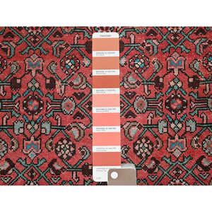 2'5"x8'8" Crimson Red, Vintage Persian Hussainabad with All Over Design, Cropped Thin, Zero Pile, Sides and Ends Professionally Secured, Hand Knotted, Pure Wool, Fragment, Runner, Oriental Rug Sh794 FWR4764