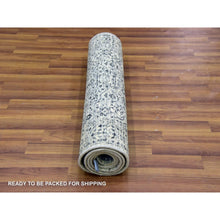 Load image into Gallery viewer, 2&#39;7&quot;x6&#39; Ghost White, Mamluk Dynasty, Tone On Tone Design, Undyed 100% Wool, Hand Knotted, Runner Oriental Rug FWR477012