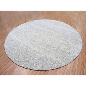 11'x11' Bright Gray, Modern Grass Design, Tone on Tone, Undyed Natural Wool, Hand Knotted, Round Oriental Rug FWR477042