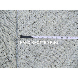 11'x11' Bright Gray, Modern Grass Design, Tone on Tone, Undyed Natural Wool, Hand Knotted, Round Oriental Rug FWR477042