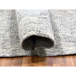 13'x13' Gainsboro Gray, Modern Grass Design, Organic Undyed Wool Tone on Tone, Hand Knotted, Round Oriental Rug FWR477054