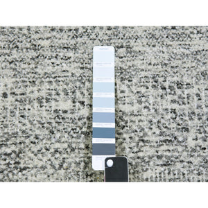 13'x13' Gainsboro Gray, Modern Grass Design, Organic Undyed Wool Tone on Tone, Hand Knotted, Round Oriental Rug FWR477054