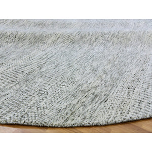 9'5"x9'6" Goose Gray, Tone on Tone, Undyed 100% Wool, Hand Knotted Modern Grass Design, Round Oriental Rug FWR477066