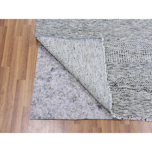 8'x8' Silver Gray, Natural Undyed Wool, Modern Grass Design, Hand Knotted, Tone On Tone, Square Oriental Rug FWR477072