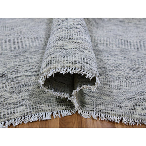 8'x8' Silver Gray, Natural Undyed Wool, Modern Grass Design, Hand Knotted, Tone On Tone, Square Oriental Rug FWR477072