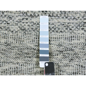 8'x8' Silver Gray, Natural Undyed Wool, Modern Grass Design, Hand Knotted, Tone On Tone, Square Oriental Rug FWR477072