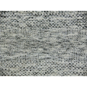 8'x8' Silver Gray, Natural Undyed Wool, Modern Grass Design, Hand Knotted, Tone On Tone, Square Oriental Rug FWR477072