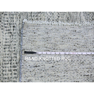 8'x8' Silver Gray, Natural Undyed Wool, Modern Grass Design, Hand Knotted, Tone On Tone, Square Oriental Rug FWR477072