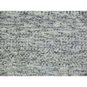7'9"x7'9" Perfect Gray, Tone On Tone, Undyed Pure Wool, Grass Design, Hand Knotted, Round Oriental Rug FWR477090