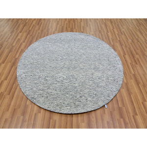6'x6' Silver Chalice Gray, Modern Grass Design, Tone On Tone, Undyed 100% Wool, Hand Knotted, Round Oriental Rug FWR477114