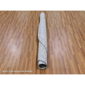 6'x6' Silver Chalice Gray, Modern Grass Design, Tone On Tone, Undyed 100% Wool, Hand Knotted, Round Oriental Rug FWR477114