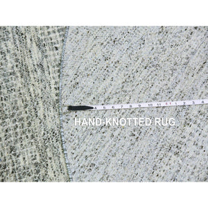 6'x6' Silver Chalice Gray, Modern Grass Design, Tone On Tone, Undyed 100% Wool, Hand Knotted, Round Oriental Rug FWR477114