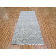 Load image into Gallery viewer, 4&#39;x10&#39;1&quot; Silver Gray, 100% Undyed Wool, Tone On Tone, Modern Grass Design, Hand Knotted, Wide Runner Oriental Rug FWR477132