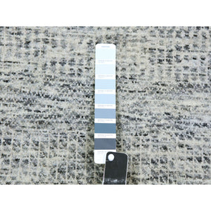 4'x10'1" Silver Gray, 100% Undyed Wool, Tone On Tone, Modern Grass Design, Hand Knotted, Wide Runner Oriental Rug FWR477132
