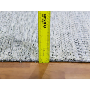 4'x10'1" Silver Gray, 100% Undyed Wool, Tone On Tone, Modern Grass Design, Hand Knotted, Wide Runner Oriental Rug FWR477132