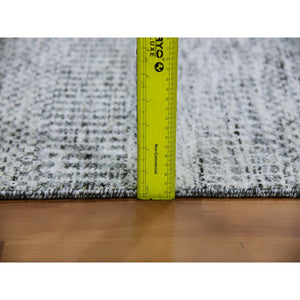 4'x6'4" Platinum Gray, Pure Undyed Wool, Hand Knotted, Tone On Tone, Modern Grass Design, Oriental RugFWR477138