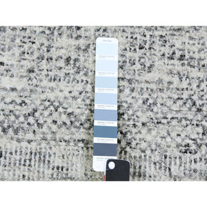 3'x5'1" Gainsboro Gray, Modern Tone on Tone Grass Design, Hand Knotted, Undyed Organic Wool, Oriental Rug FWR477144