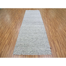Load image into Gallery viewer, 4&#39;x12&#39;2&quot; Medium Gray, Tone On Tone, Modern Grass Design, Organic Undyed Wool, Hand Knotted, Wide Runner Oriental Rug FWR477180