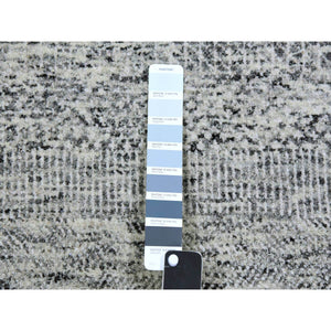 4'x12'2" Medium Gray, Tone On Tone, Modern Grass Design, Organic Undyed Wool, Hand Knotted, Wide Runner Oriental Rug FWR477180