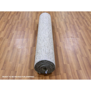 4'x12'2" Medium Gray, Tone On Tone, Modern Grass Design, Organic Undyed Wool, Hand Knotted, Wide Runner Oriental Rug FWR477180